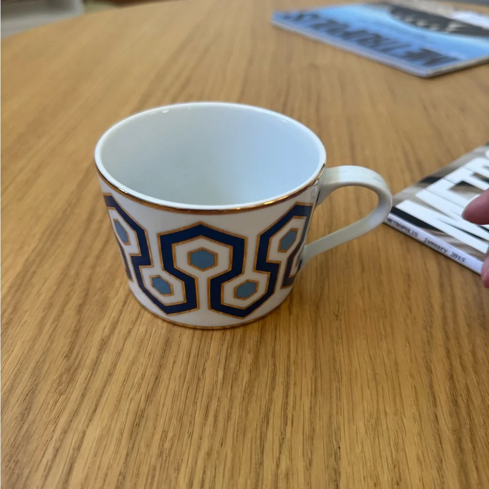 Jonathan Adler Blue and Gold Geometric Teacup
